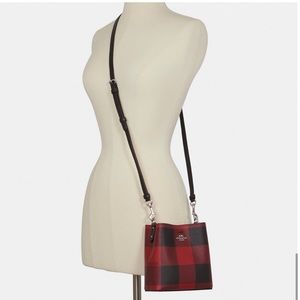 coach buffalo plaid mini town bucket
